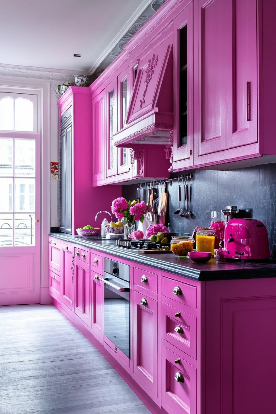 Vibrant Kitchen with Pink Cabinets: Lively and Inviting