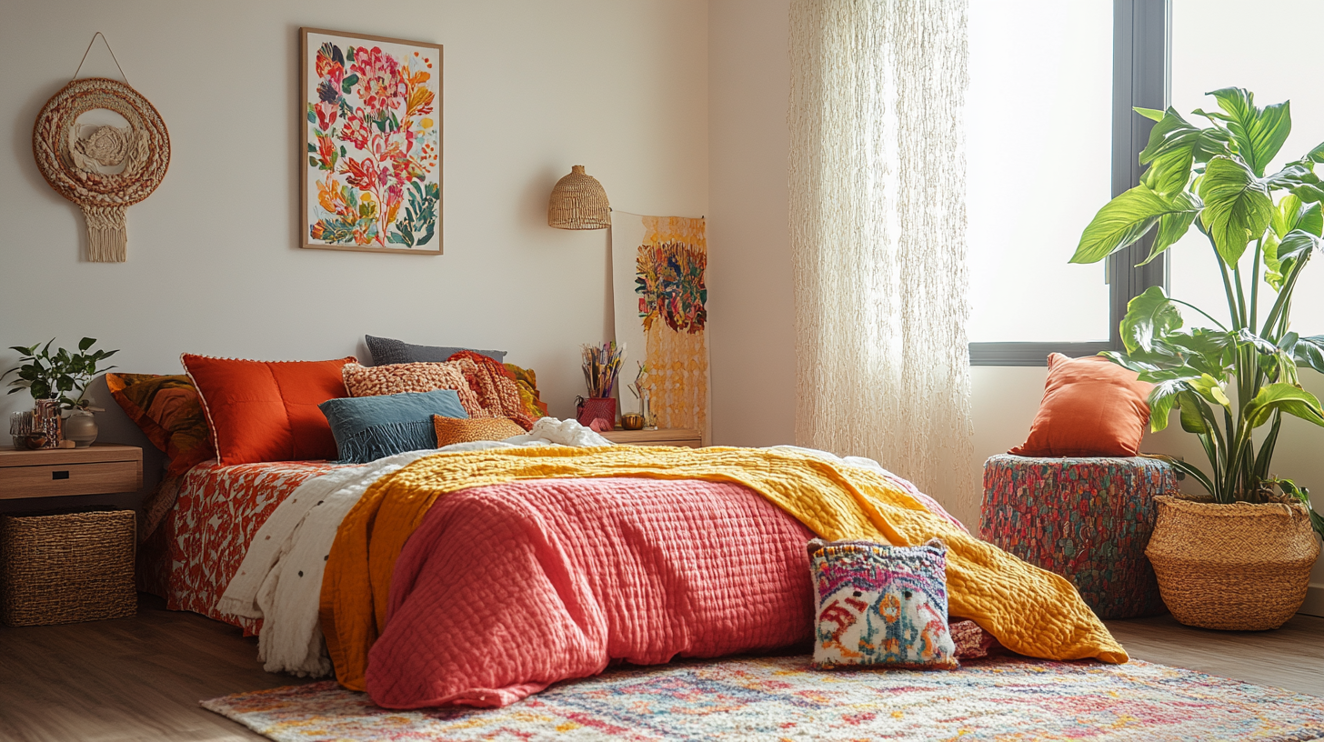 Vibrant Scandi Boho Girls Bedroom with Colorful Pops