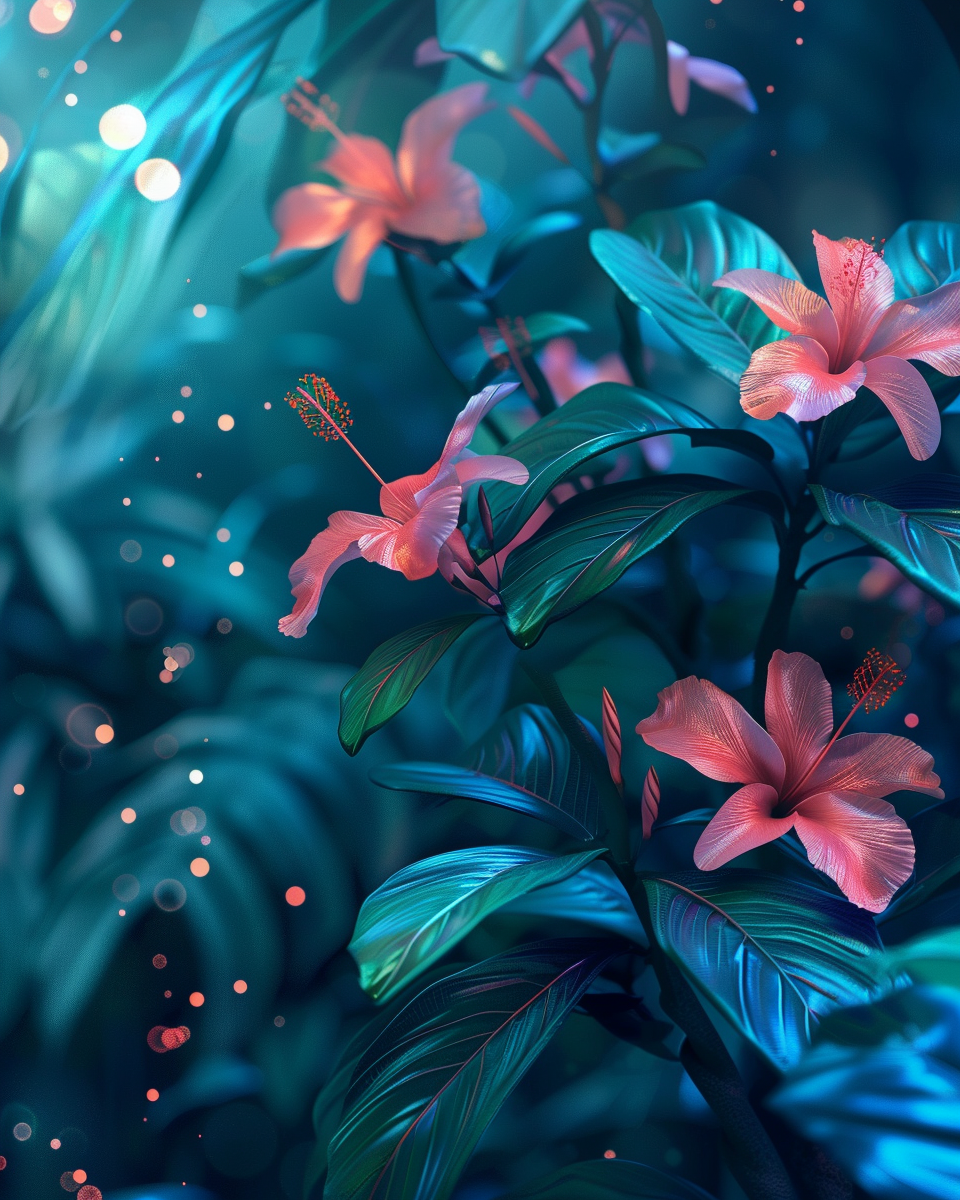 Vibrant Tropical Flowers with Magical Lighting