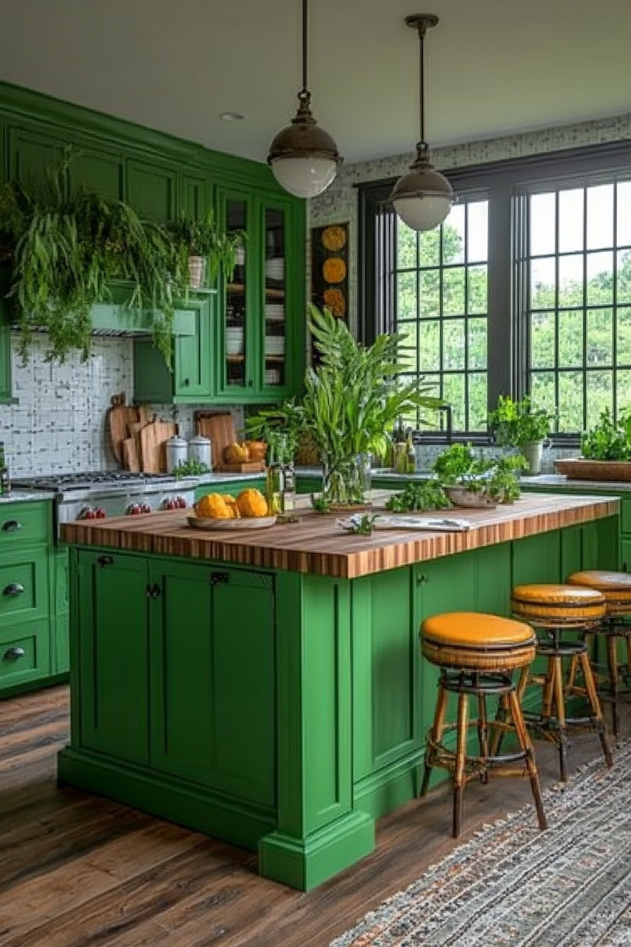 Vibrant Tropical Green Oasis Kitchen Island Decor