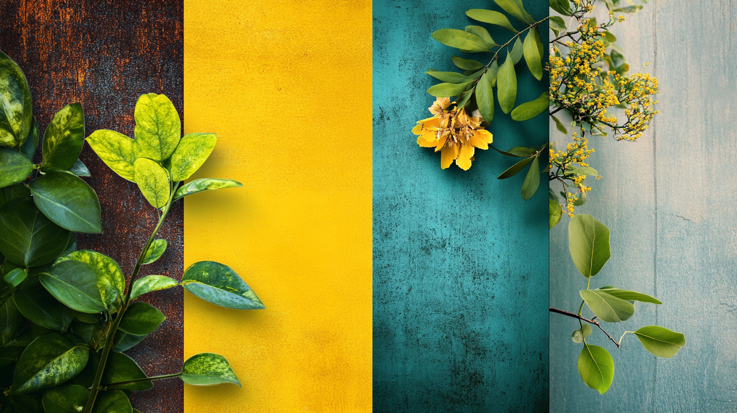 Vibrant nature mood board with yellow, green, blue.