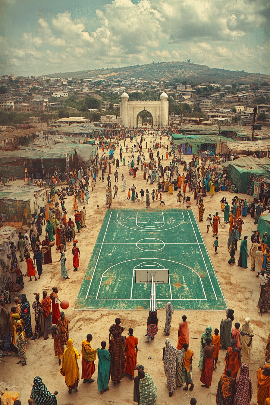 Vibrant scene in Abuja, Nigeria: basketball court and culture.