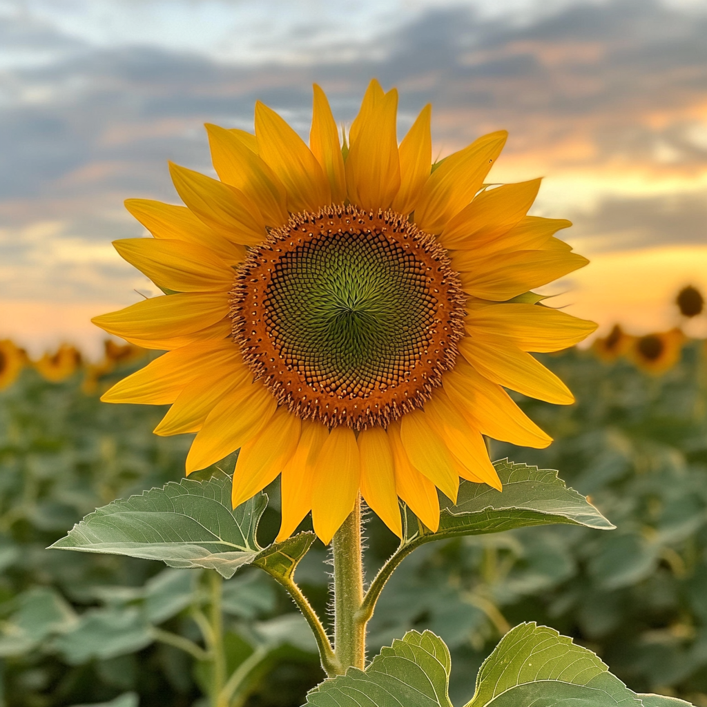 Vibrant sunflower in sunset field, taken with iPhone.