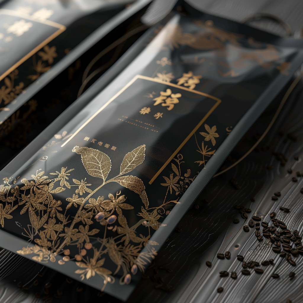 Vibrant tea packaging with detailed textures and sharp focus