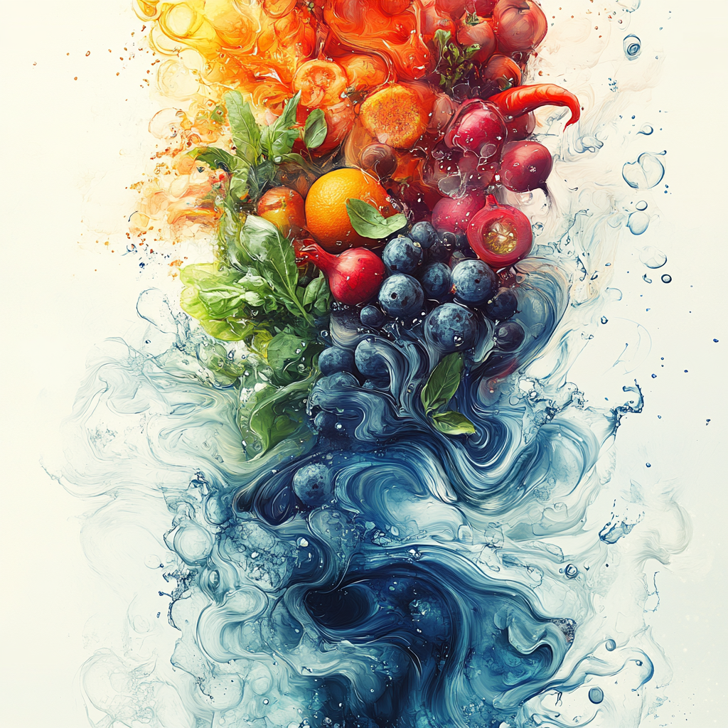 Vibrant vegetable illustration for acid-base table cover.