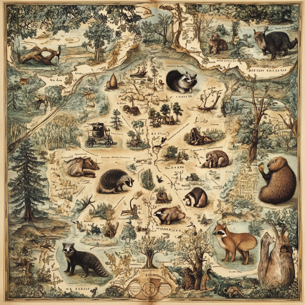 Victorian Map with Magical Woodland and Animal Illustrations