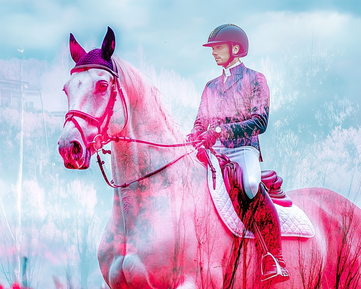 Victorious Double Exposure Horse Jumping in Pink