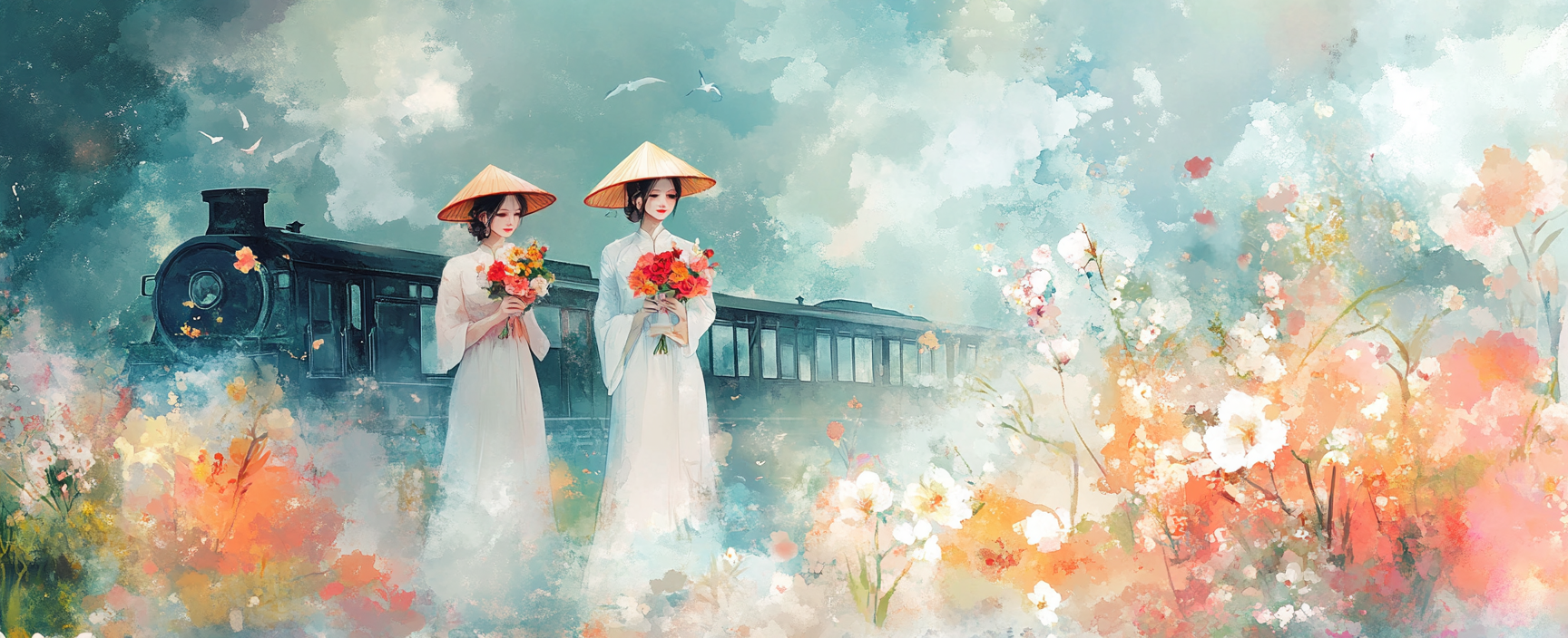 Vietnamese Ladies Reunion: Serene Watercolor Beauty