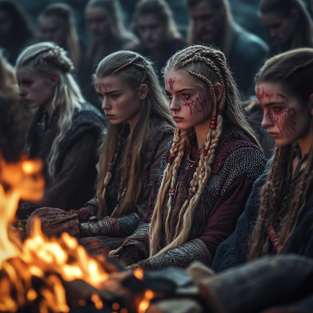 Viking Women Ritual at Bonfire: Sacred Ceremony