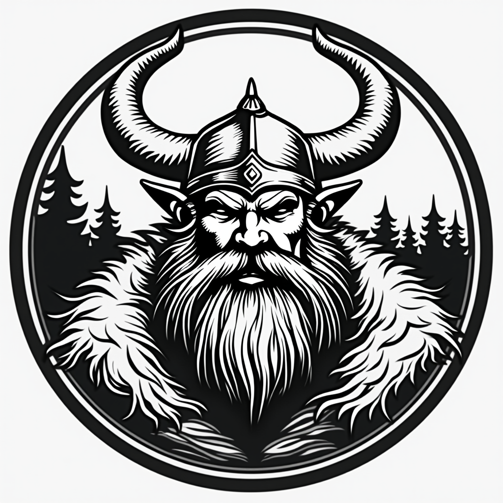 Viking children's camp logo in black and white.