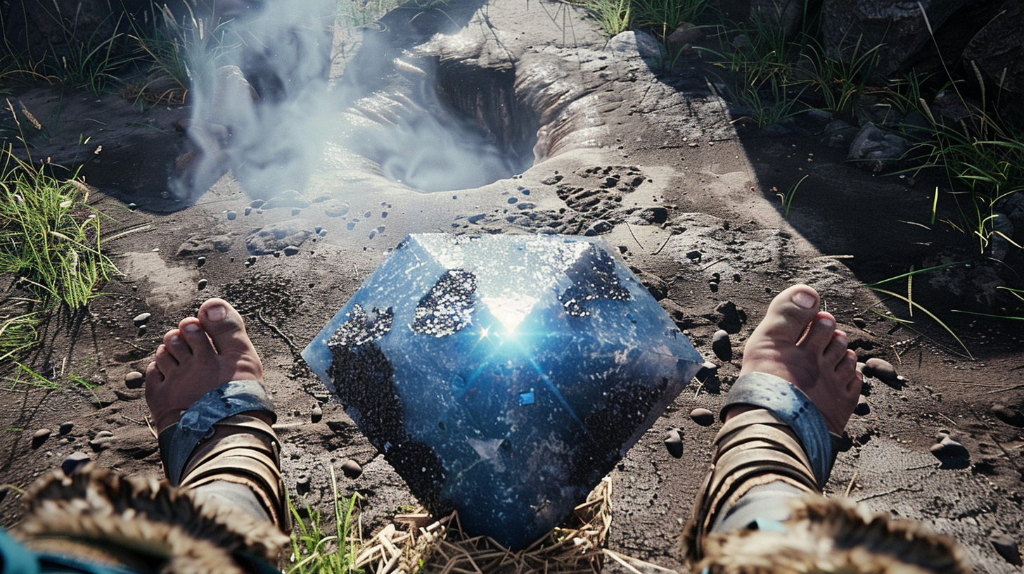 Vikings with Blue Diamond Stone, Steaming, Grass Background