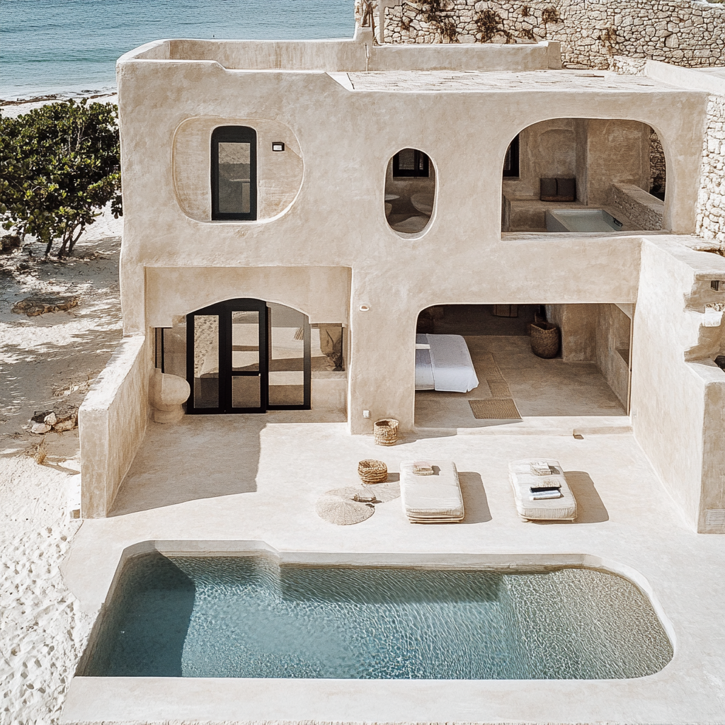 Villa on Zanzibar beach with Mykonos style windows.