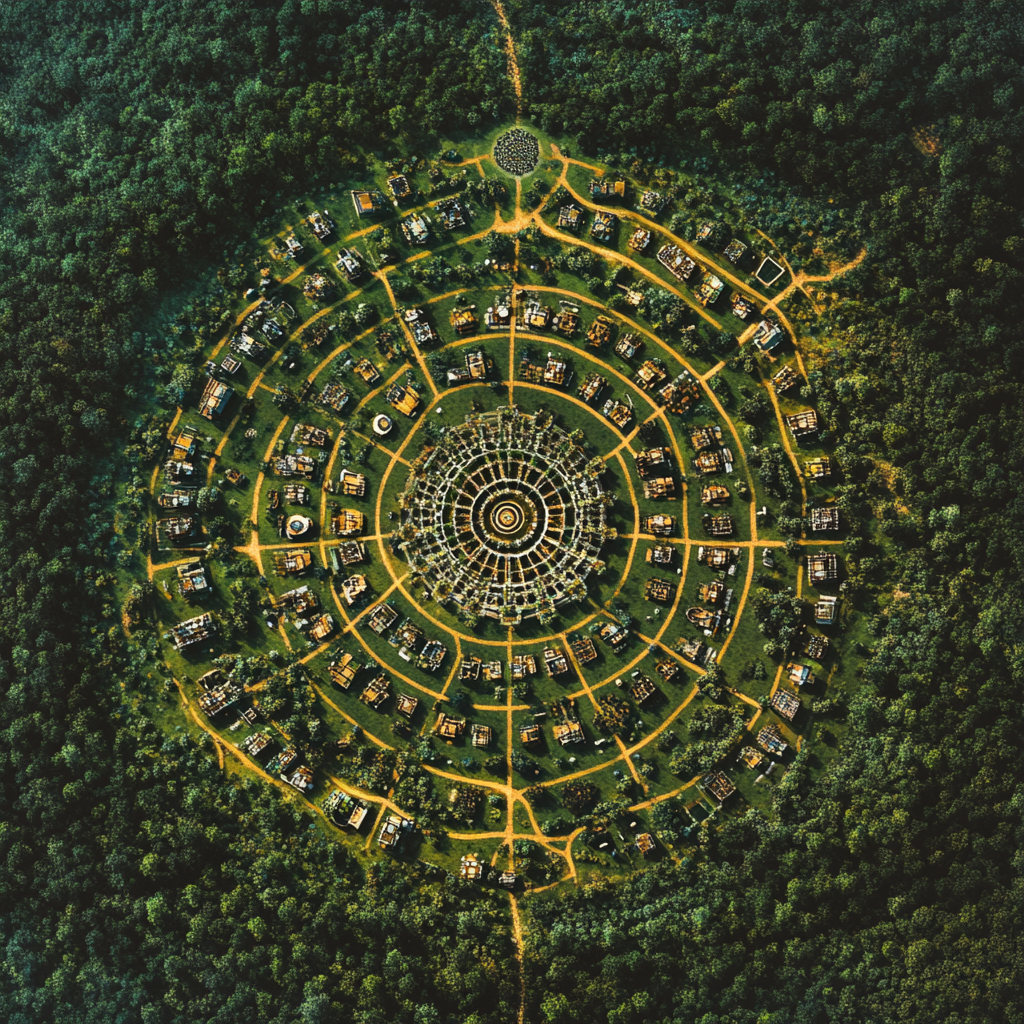 Village Grid with Solarpunk Communities and Foodforest