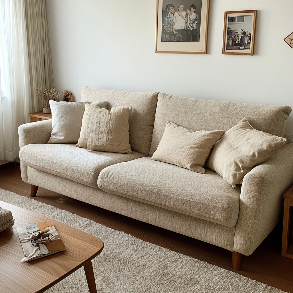 Vintage 1980s Three-Seater Couch in Cozy Living Room