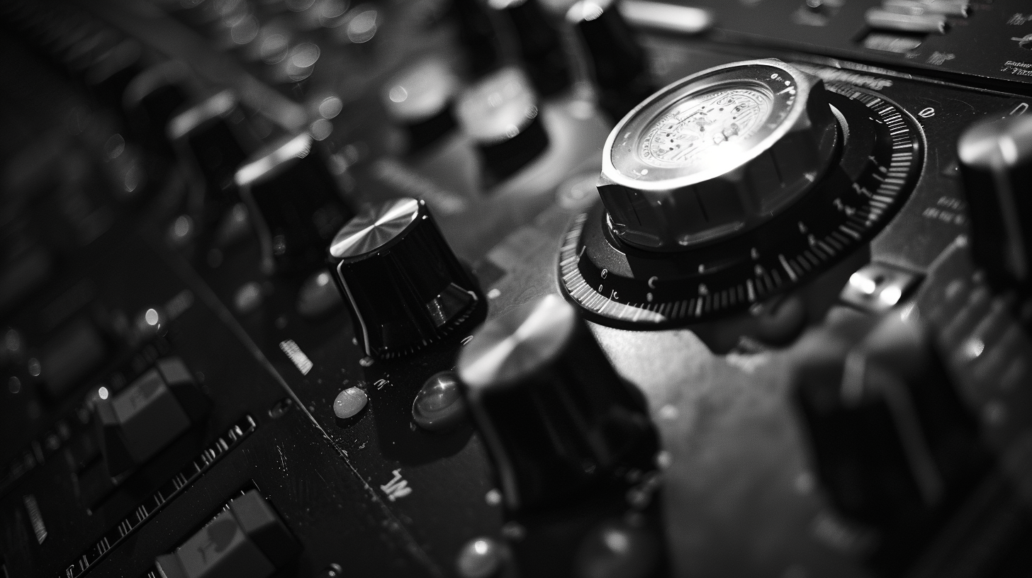 Vintage Analog Drum Machine on Black Background