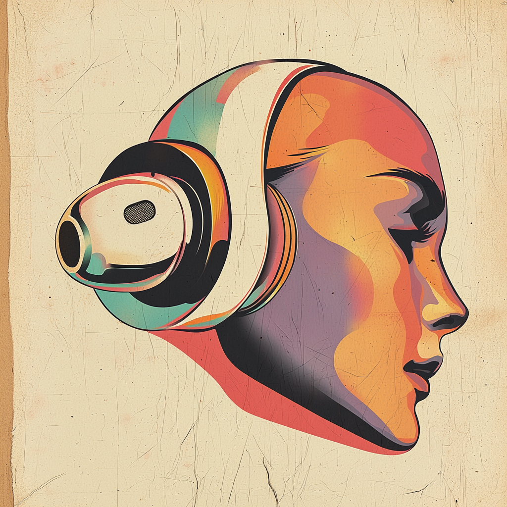 Vintage Apple AirPods Ad from 1950s: Pastel Colors.