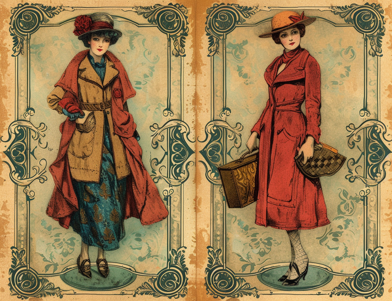 Vintage 1920s fashion handbag clip art cards