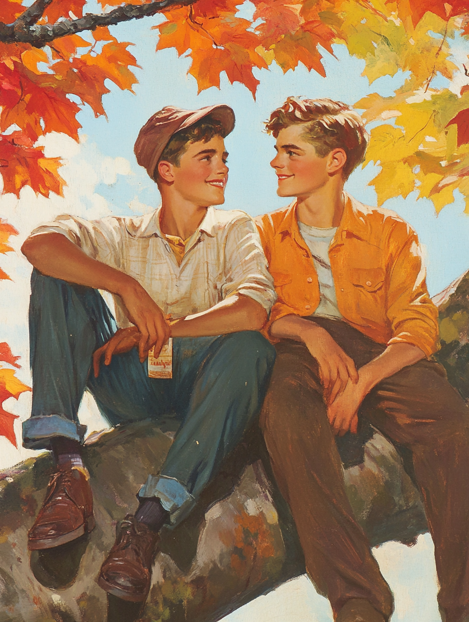 Vintage Hardy Boys book cover: two college boys in fraternity.