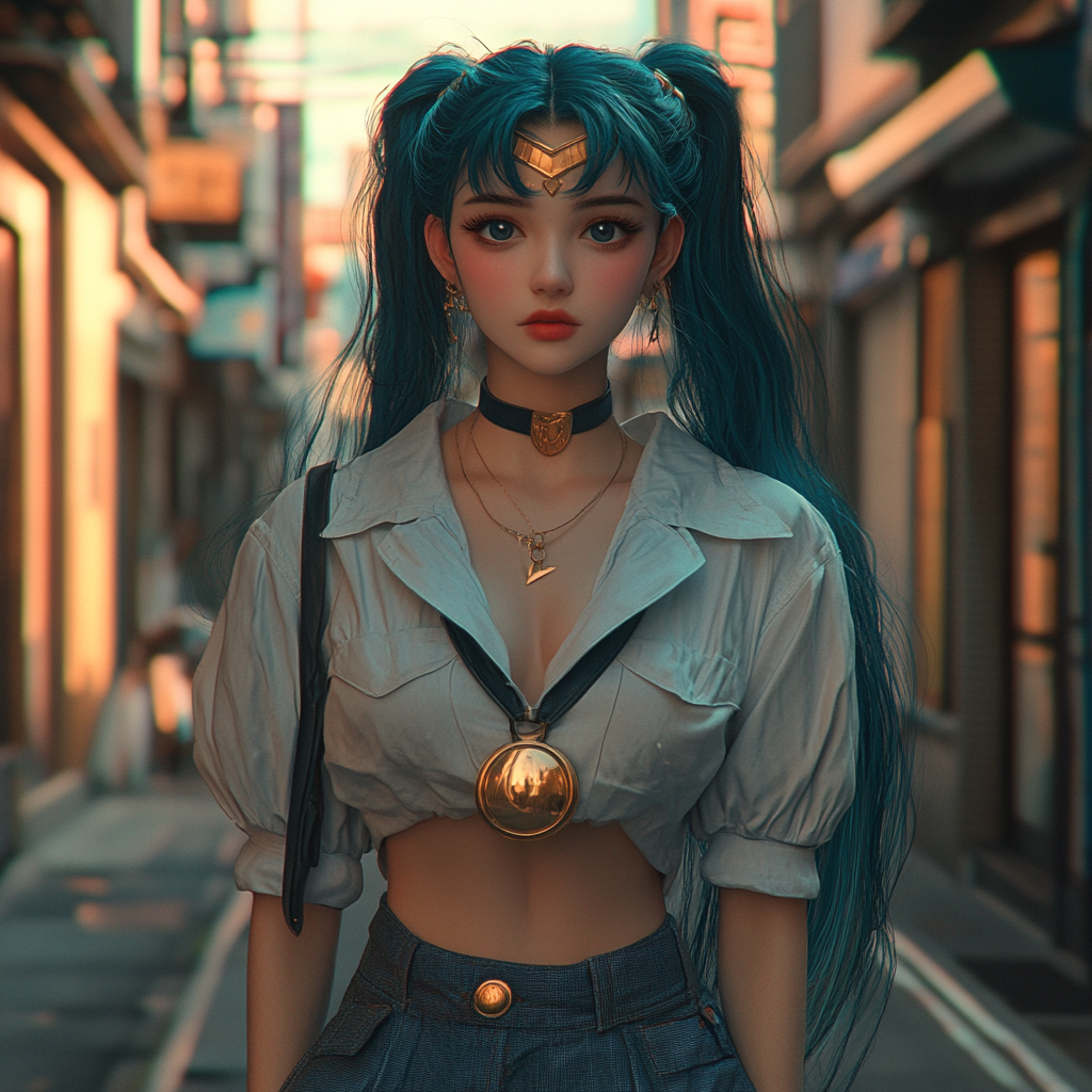 Vintage Sailor Moon Character Neptune Poses Stylishly on 90's Street