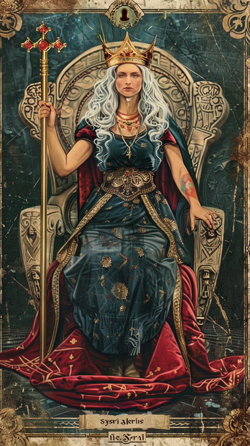 Vintage Tarot Card Lady in Throne Collage Art