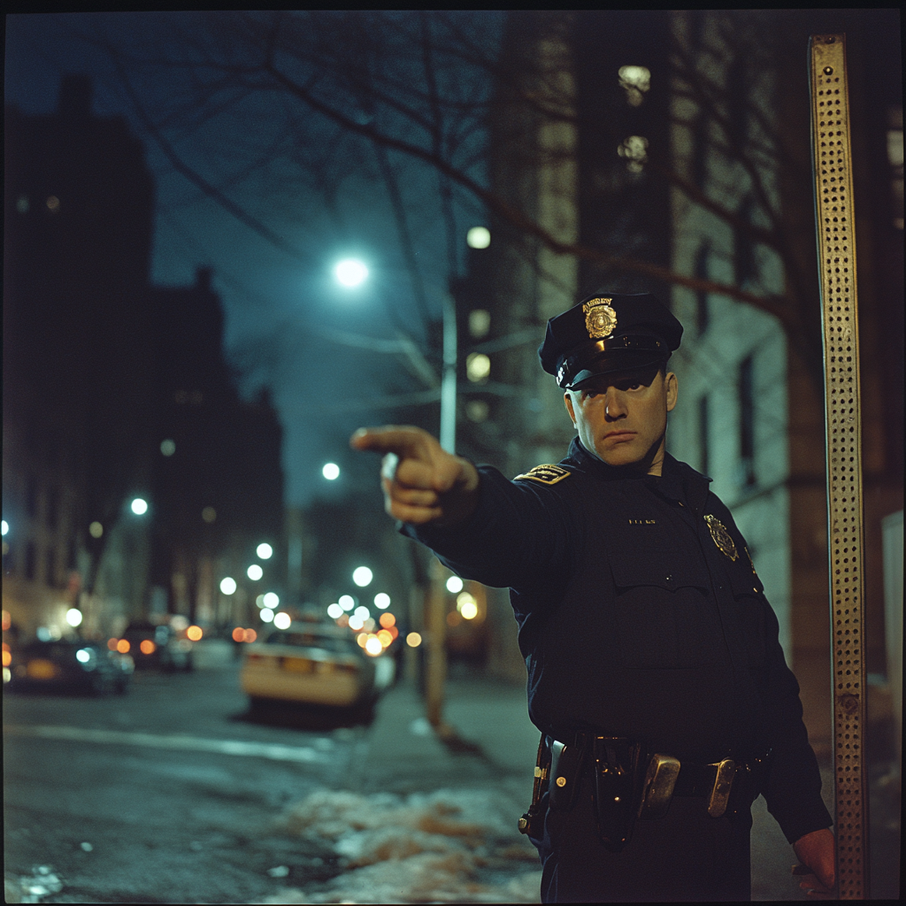 Vintage image of NYPD officer arresting criminal in NYC.