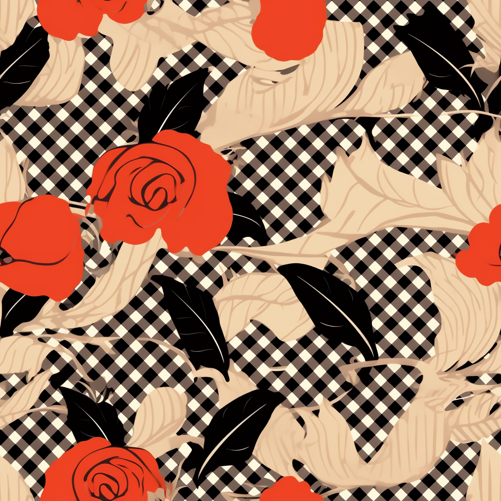 Vintage-inspired houndstooth and Chanel rose design.