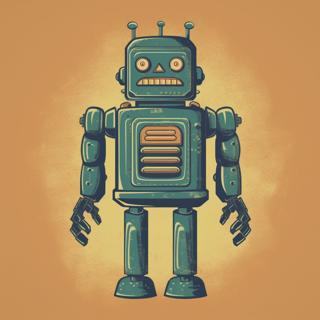 Vintage robot logo with modern '0x' symbol