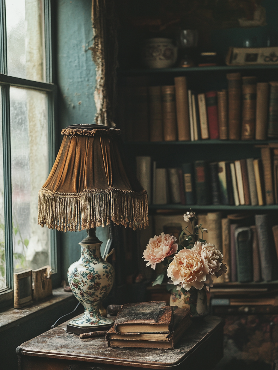 Vintage room with antique items and warm tones.