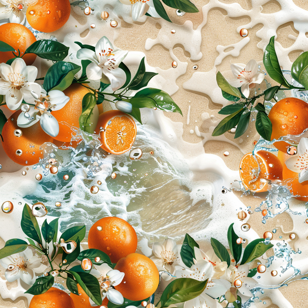 Vintage royal desktop with Mandarin fruit and flowers