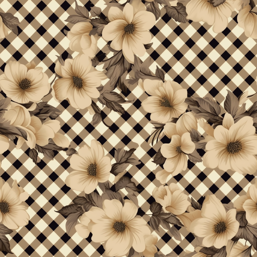 Vintage style black and beige rose pattern illustration.