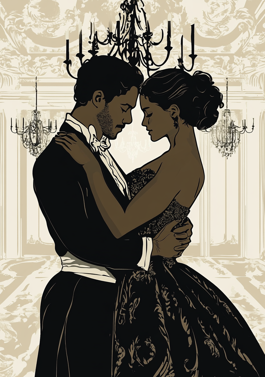 Vintage-style poster: Couple dancing at music ball