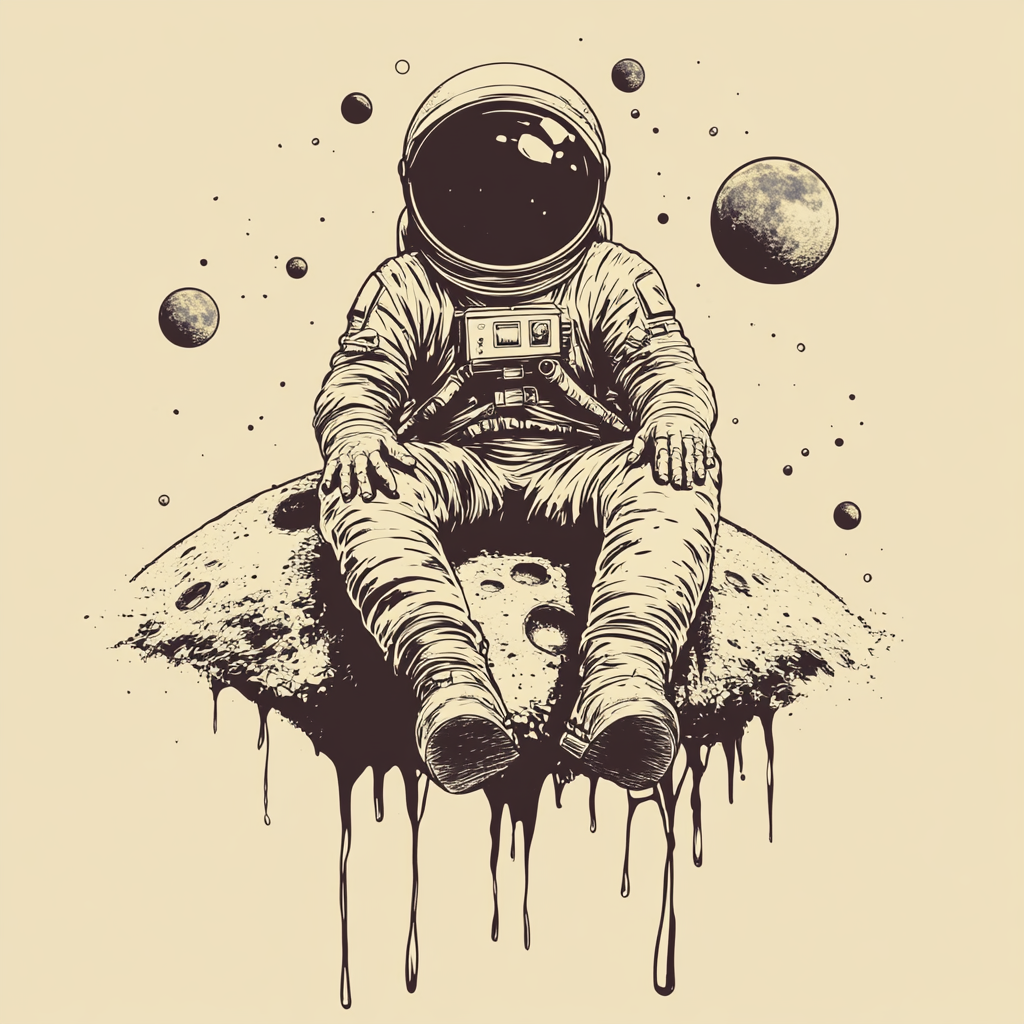 Vintage style vector illustration of astronaut on moon.
