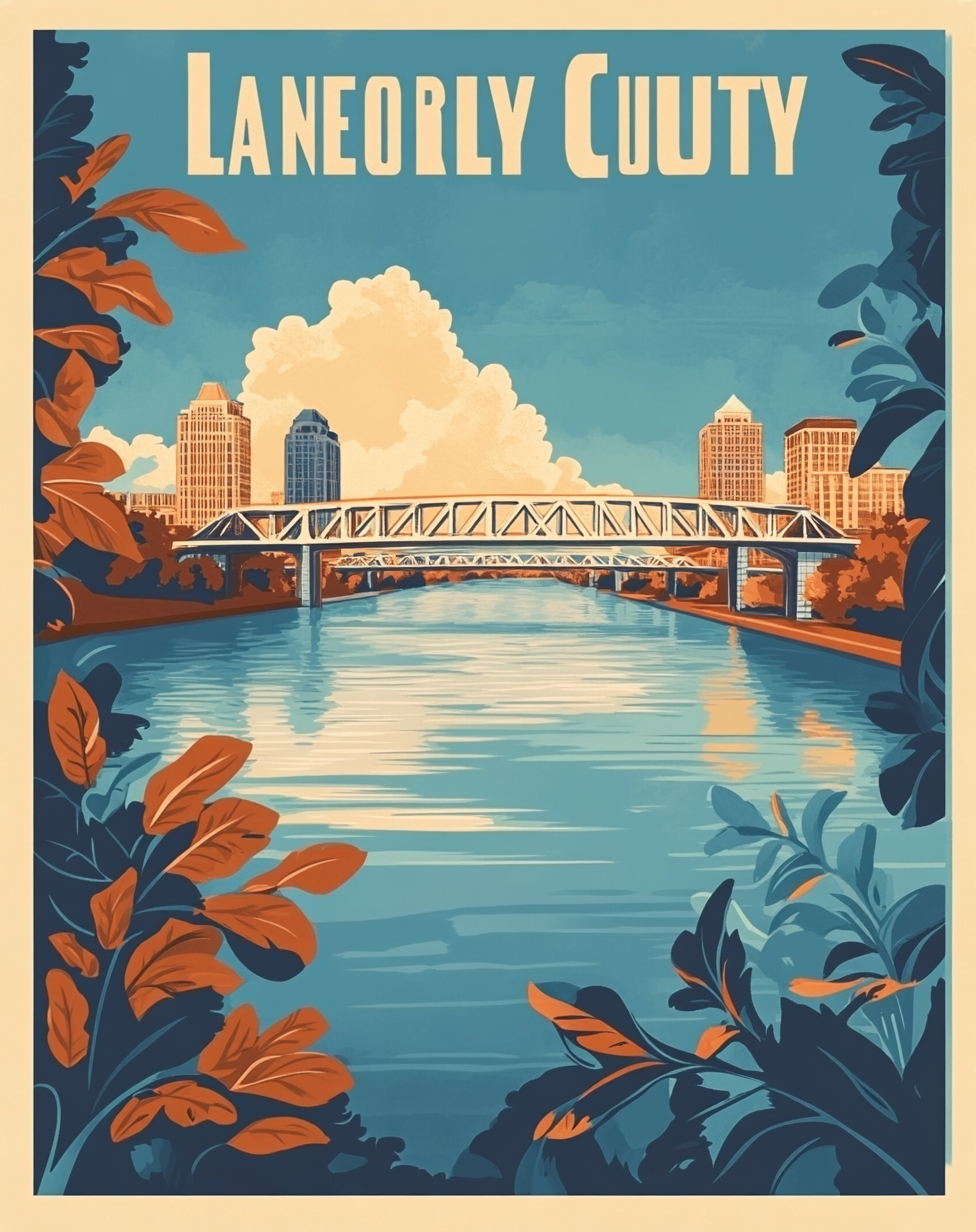 Vintage travel poster of Louisville Kentucky in summer.