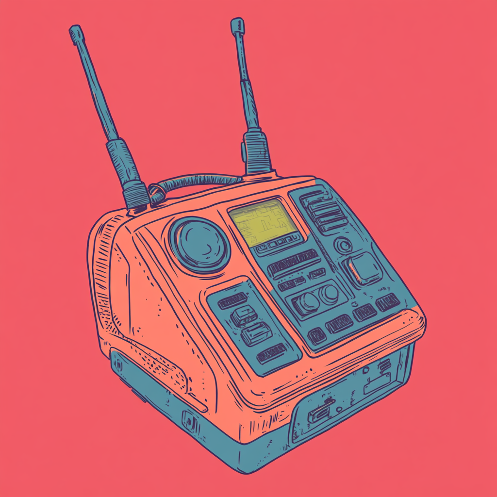 Vintage walkie-talkie illustration in dynamic animation style.