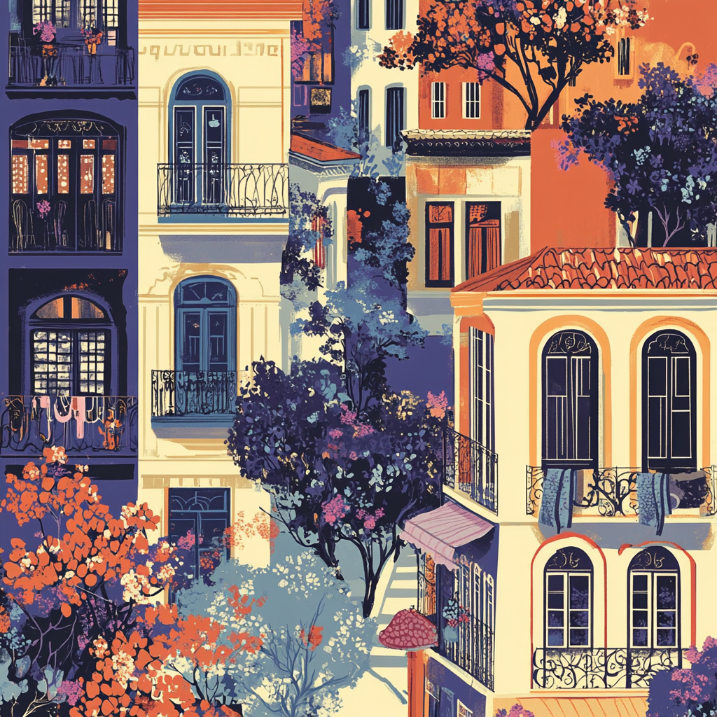 Vivid, high-resolution artwork of Karakoy streets, Turkish elements.