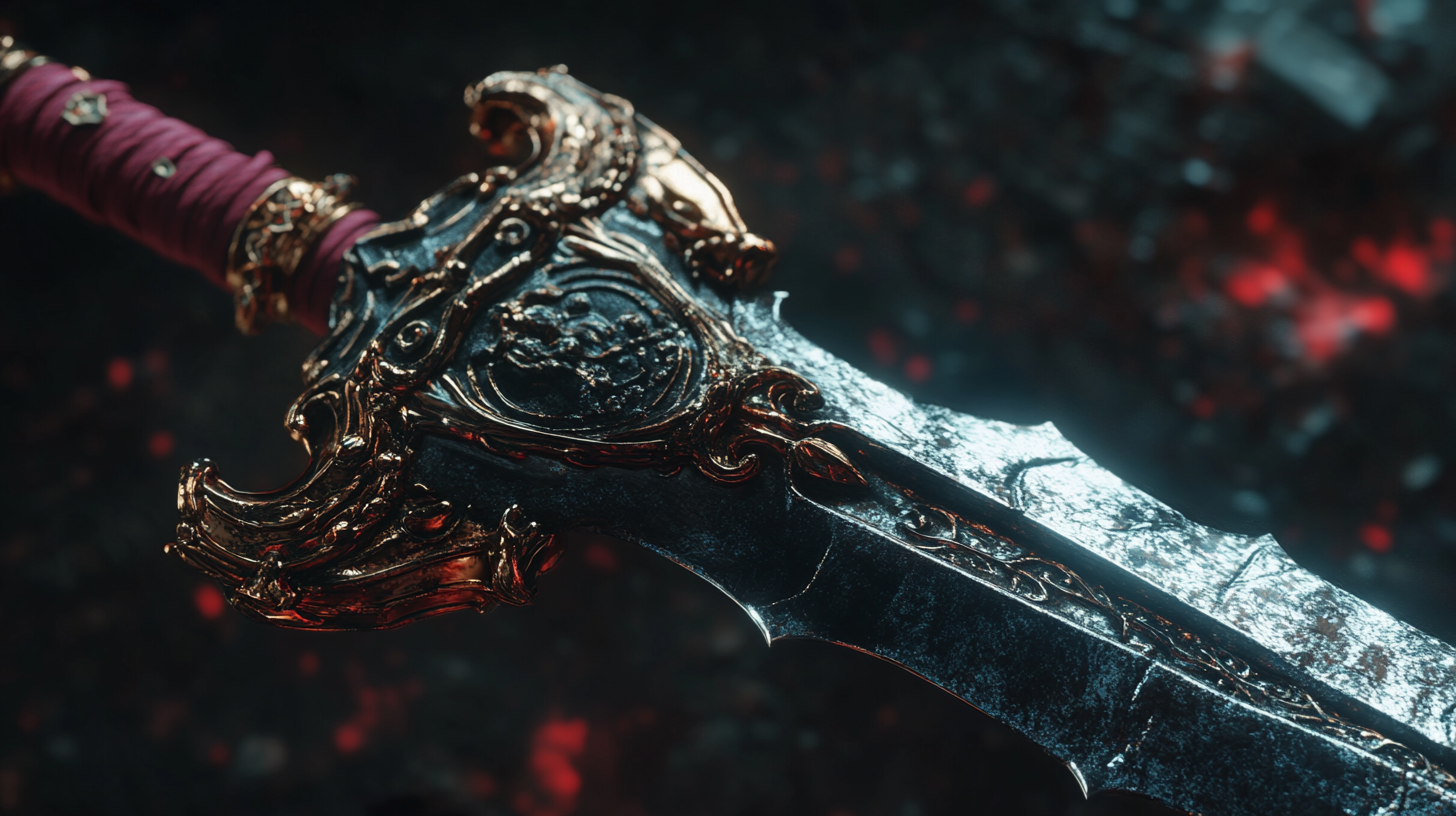 Vivid 4K ultra detailed D&D weapon loot.