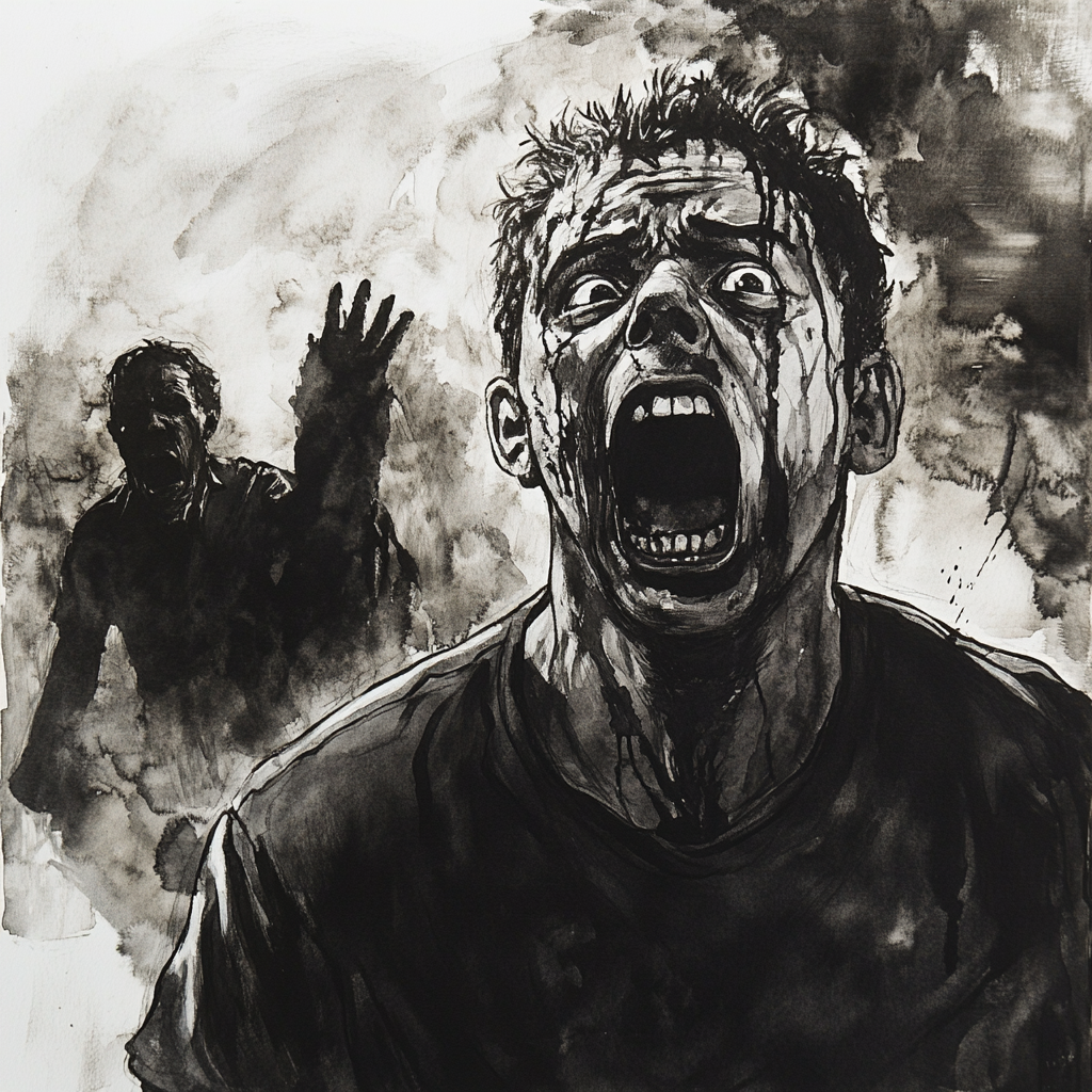 Vivid Fear Painting in Black and White