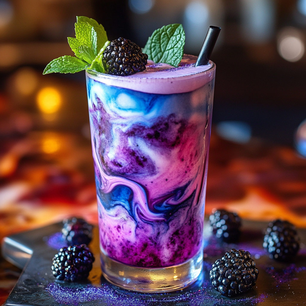 Vivid and creamy cocktail with berry and cream.