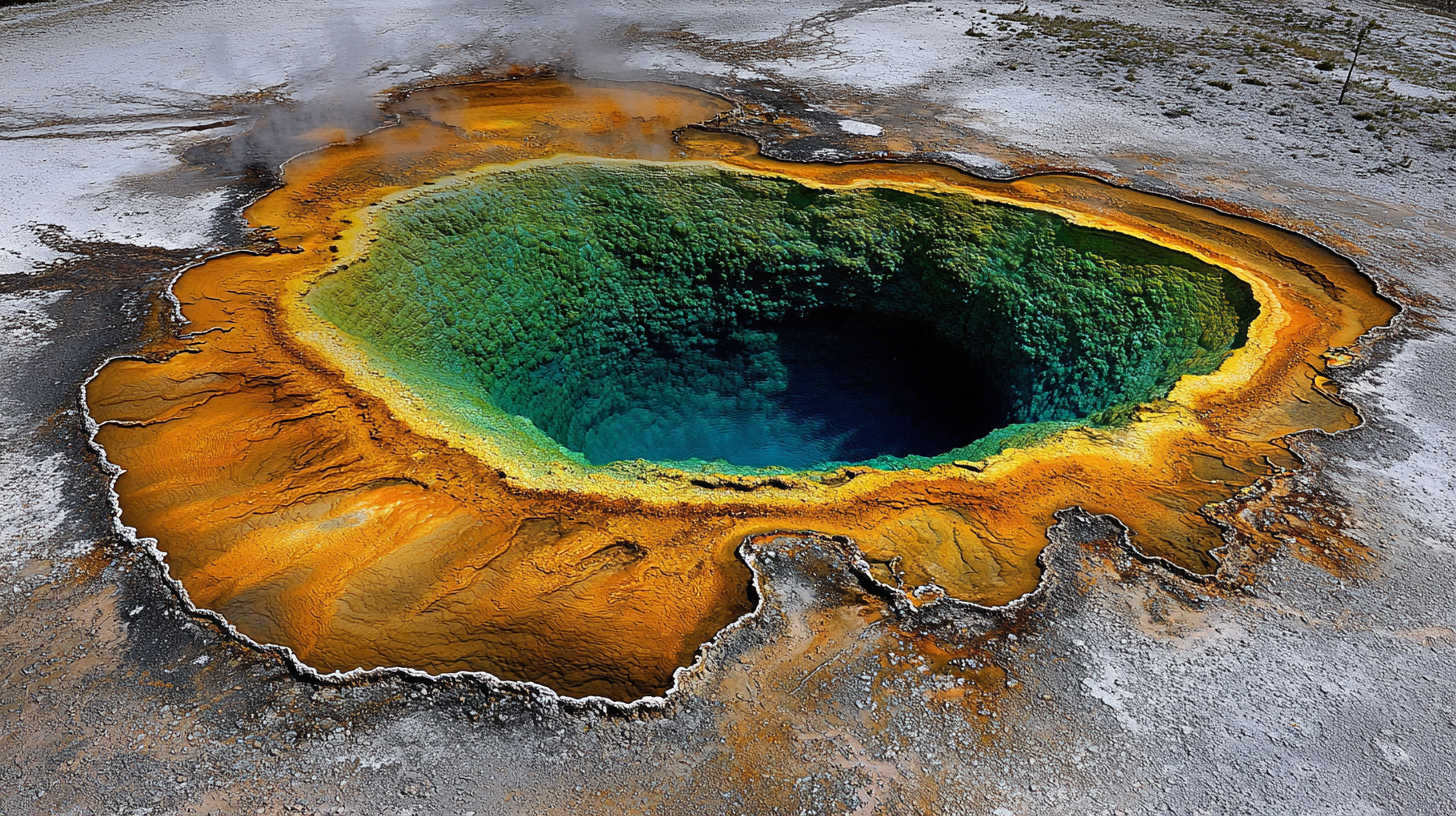 Vivid blue and colorful bands make Grand Prismatic otherworldly.