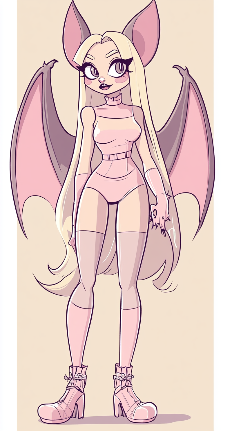 Vivziepop Style Pink Bat-Girl Character Illustration