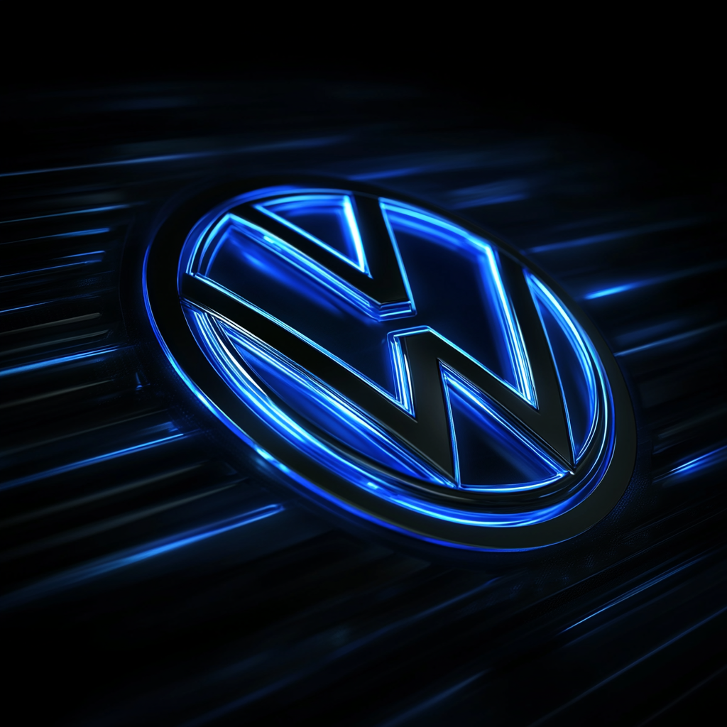 Volkswagen logo in abstract graphic style with blue energy.