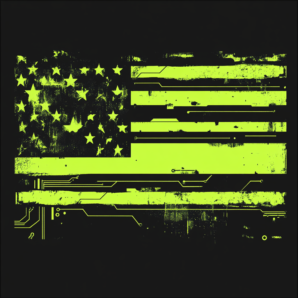 War 1 flag design with cyberpunk corpo elements.