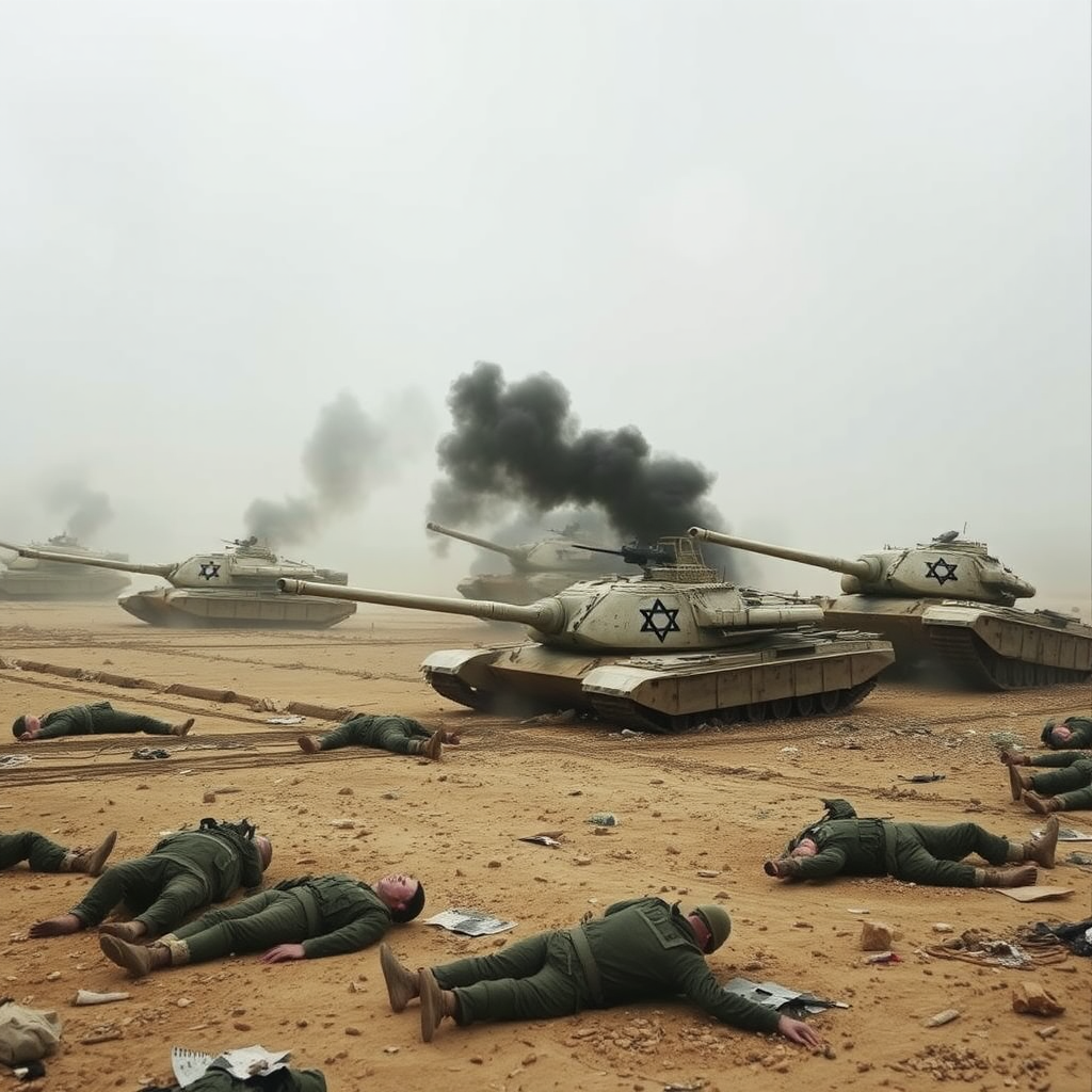 War aftermath: Damaged tanks, dead soldiers on field