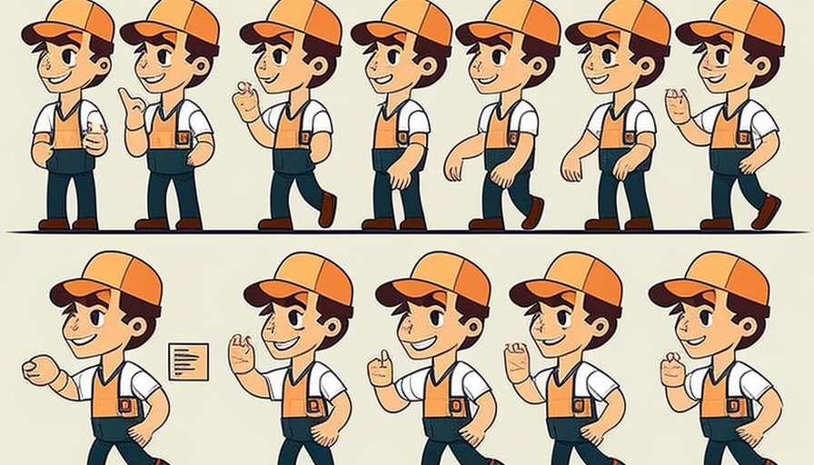 Warehouse worker illustration in cute cartoon style, six panels.