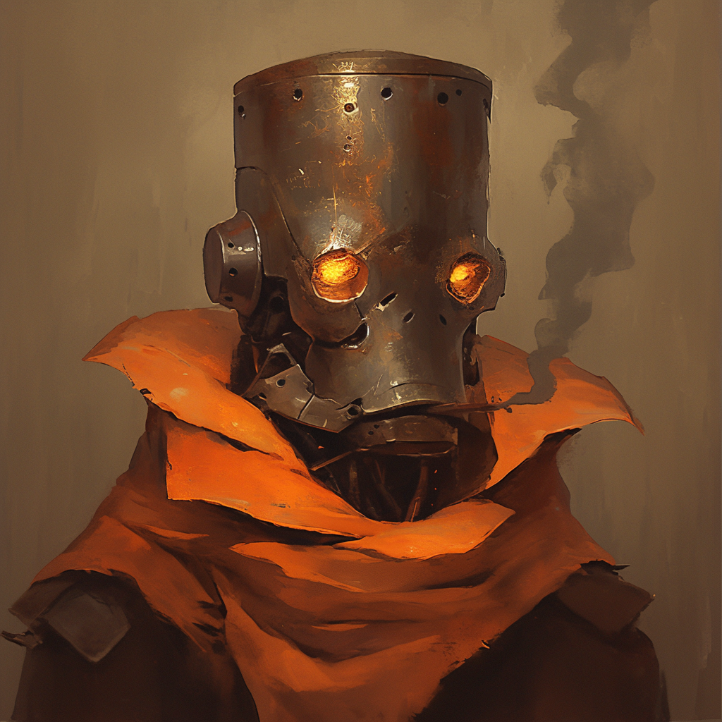 Warforged Droid Portrait in Anime Style Oil Painting