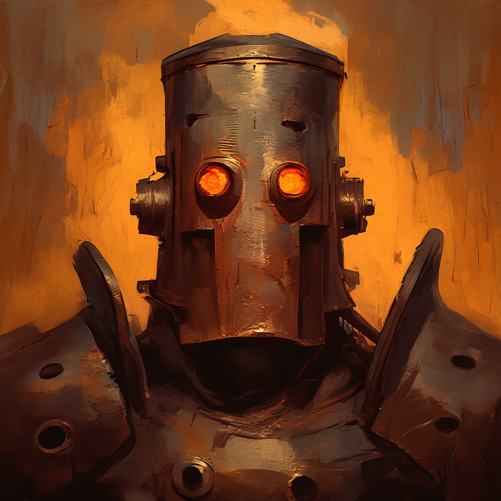 Warforged Droid Portrait with Glowing Orange Eyes