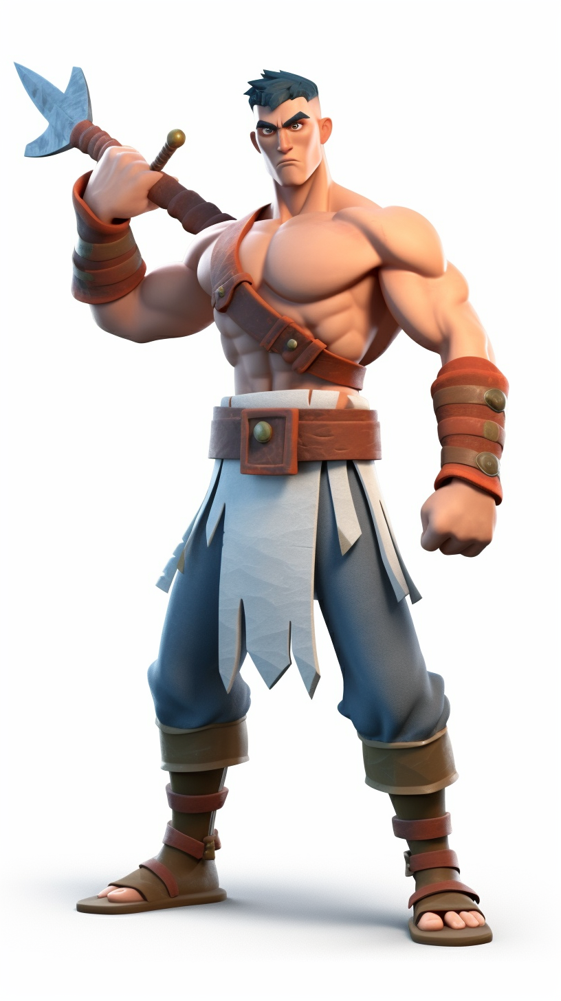 Warrior game character, arms out, no weapons, detailed design.