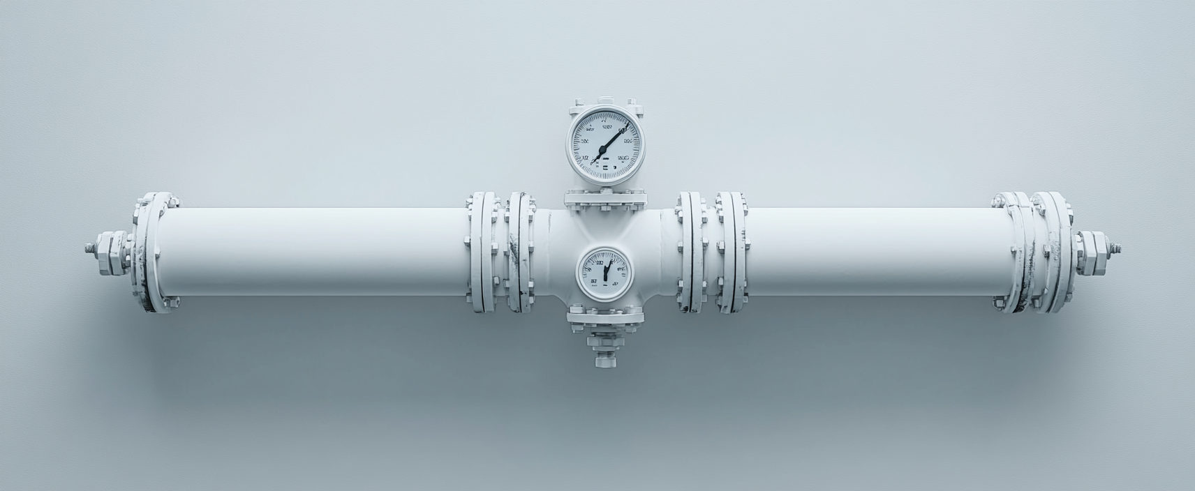 Water flow meter on horizontal pipe with decoration.