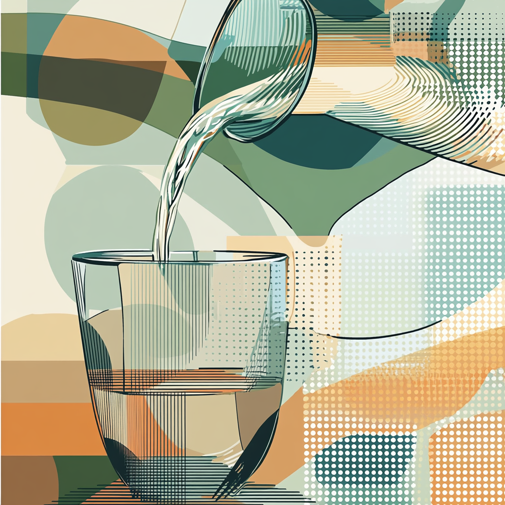 Water poured from a bottle, old graphic style