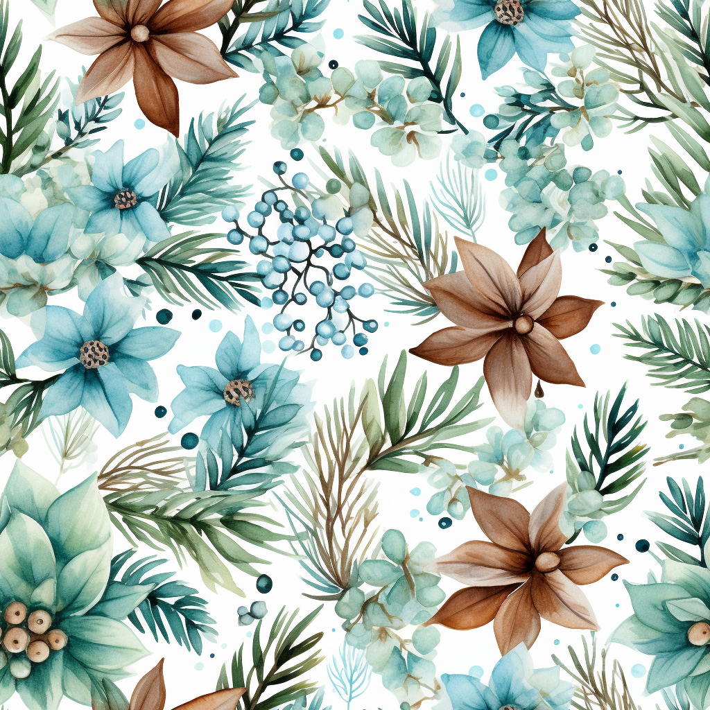 Watercolor Christmas Flowers and Greenery in Patterns